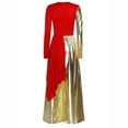 thumbnail image 4 of Nyeemya Women Liturgical Praise Dance Bodysuit Metallic Color Overlay Dress Wide-Leg Jumpsuit Choir Gown Red XXL, 4 of 6