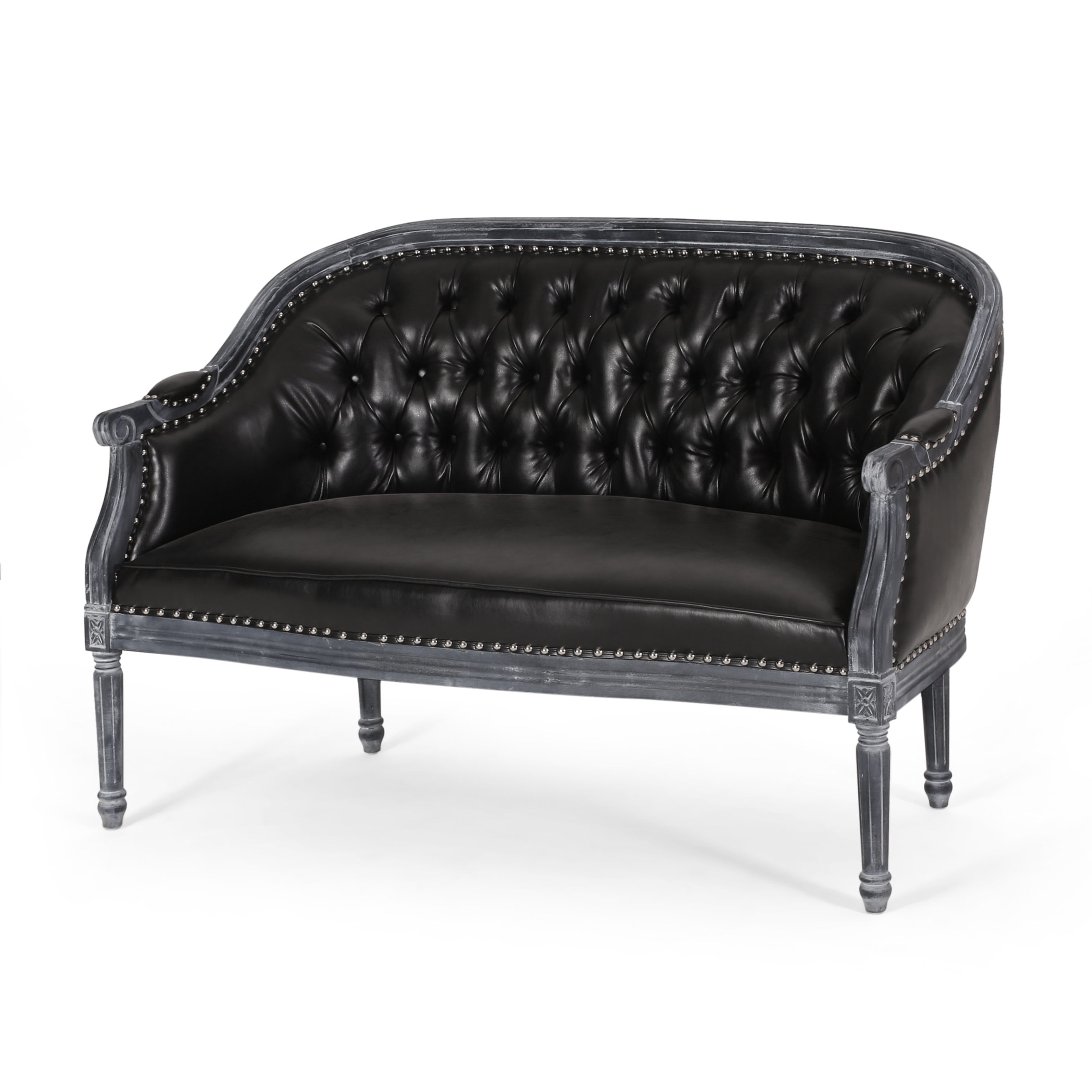 GDF Studio Megan French Country Tufted Upholstered Loveseat, Midnight ...