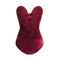 thumbnail image 2 of Genuiskids Women's Velvet Strapless Bodysuit Vintage Sexy Deep V Neck Cross Back Velvet Bodycon Leotard Tops, 2 of 6