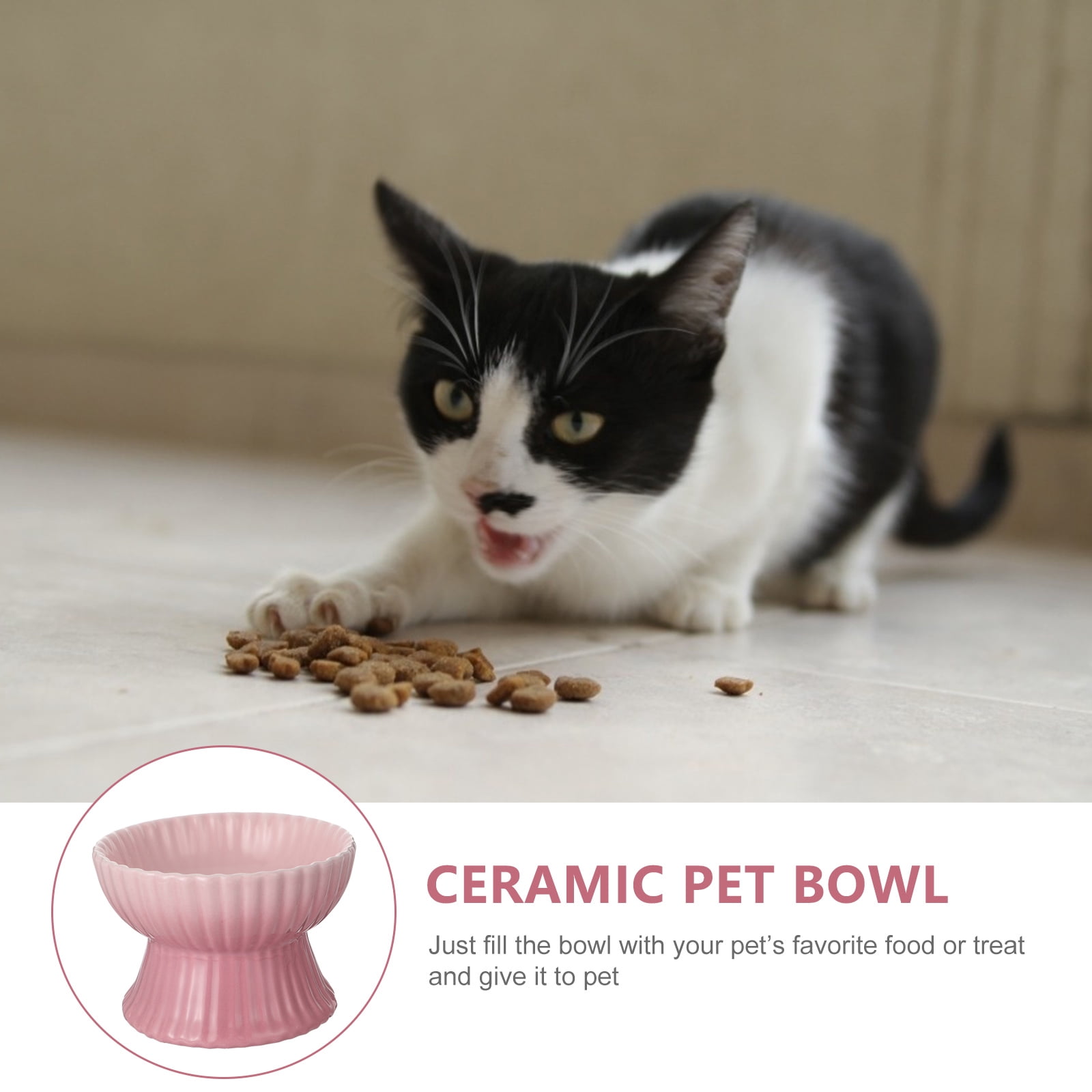 LULULION Lululion Elevated Cat Dog Bowl Pink Ceramic Easy Clean Durable Gift for Pets