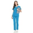 thumbnail image 5 of QHRMKOG Womens Scrub Sets , Modern V Neck Top & Jogger Pant with Multi Pockets Medical Nursing Stretch Soft Uniforms Work-Appropriate Sets Blue XL, 5 of 6