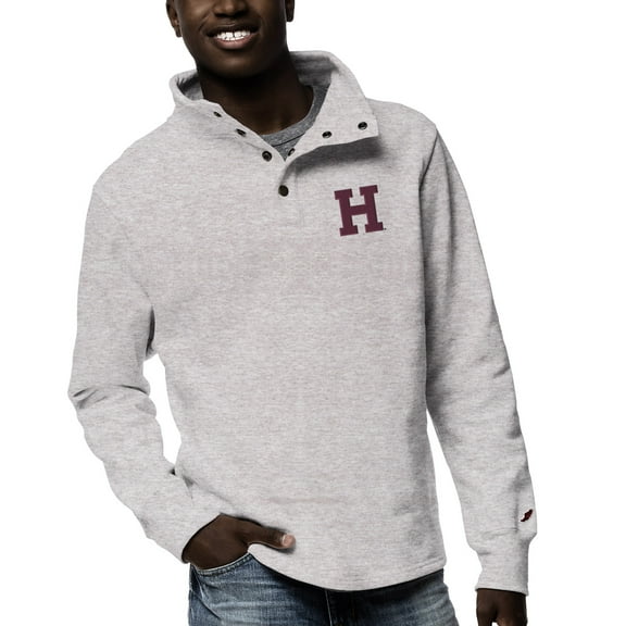 Men's League Collegiate Wear Ash Harvard Crimson 1636 Fleece Quarter Snap Up Pullover Sweatshirt