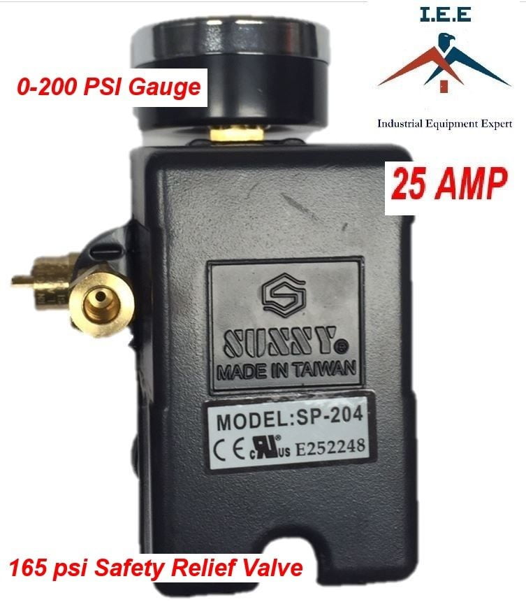Air Compressor Pressure Control Switch 4 Port 145-175 PSI w/ Gauge pop off valve 