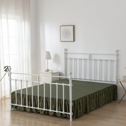 Bed Skirt Queen Size Ruffled Bed Skirt with Split Corners, 18 Inch Drop Dust Ruffle Bed Skirts with Platform, Tufted Boho Bed Skirting Queen Size, Square, Green, 18" Queen