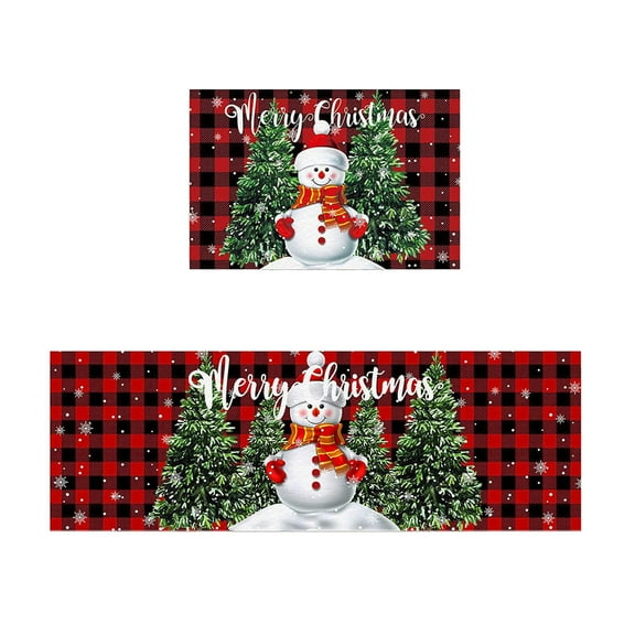 Vikakiooze 2 Pcs Christmas Kitchen Rugs And Mats (16X24In 16X48 Inches) for Floor Non-Slip Backing Mat Gnome Santa Santa Snowman Merry Christmas Kitchen Decor Kitchen Rug Sets Xmas Decor, Home Gift