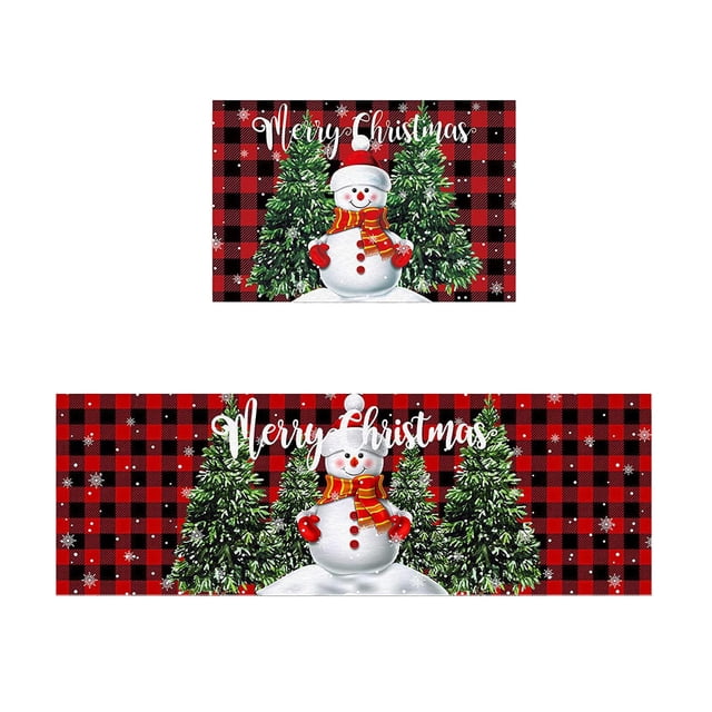 Birdeem 2 Pcs Christmas Kitchen Rugs and Mats for Floor Non-Slip Backing Mat Merry Christmas Kitchen Decor Kitchen Rug Sets Xmas Decor (16X24In+16X48In)