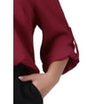 thumbnail image 5 of DARING DIVA Women's Plus V Neck Long Sleeve Rolled Up Sleeve Blouse 1X Burgundy, 5 of 6
