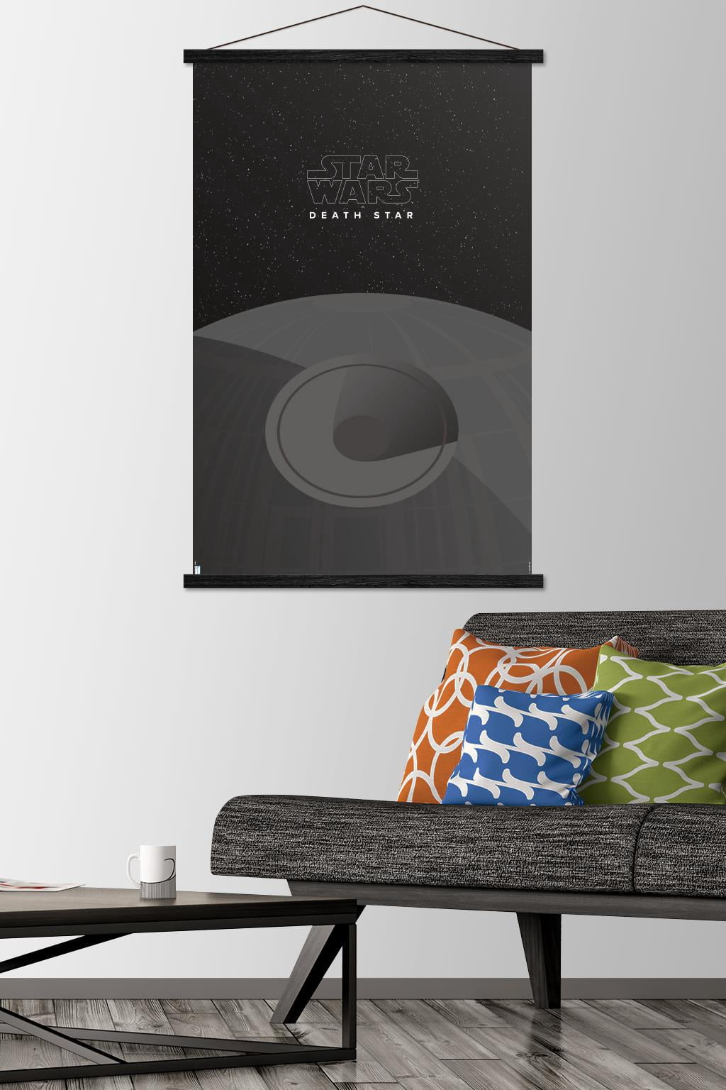 Star Wars: Saga - S. Preston Minimalist Death Star Wall Poster with Wooden Magnetic Frame, 22.375" x 34"