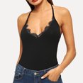 thumbnail image 2 of Fridja Womens V-Neck Solid Lace Patchwork Backless Halter Casual Camis Top, 2 of 9