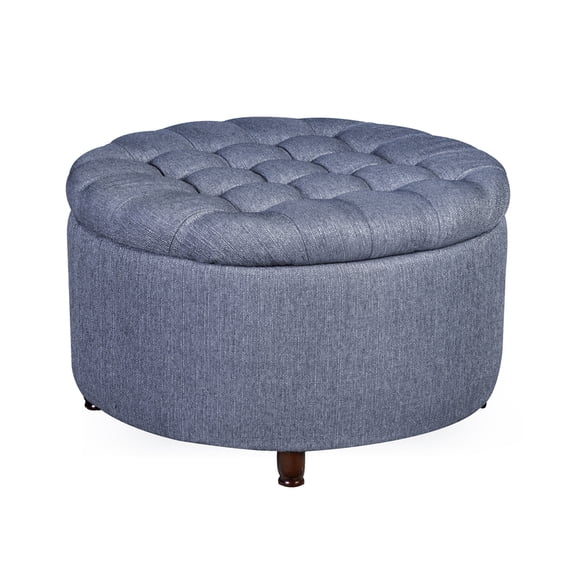 Niche Knight 28-Inch Large Round Pintucked Storage Ottoman with Lift-Off Lid, Tufted Upholstered Accent Footrest for Living Room, Bedroom, Entryway, Hidden Storage – Powder Blue