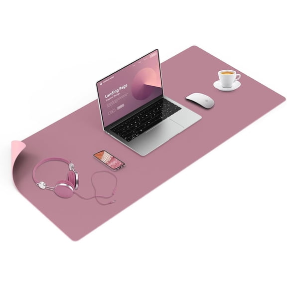 Desk Mat Laptop Pad Waterproof Dual-Side Mouse Pad Protector PU Leather 31.5" x 15.7" Purple/Pink