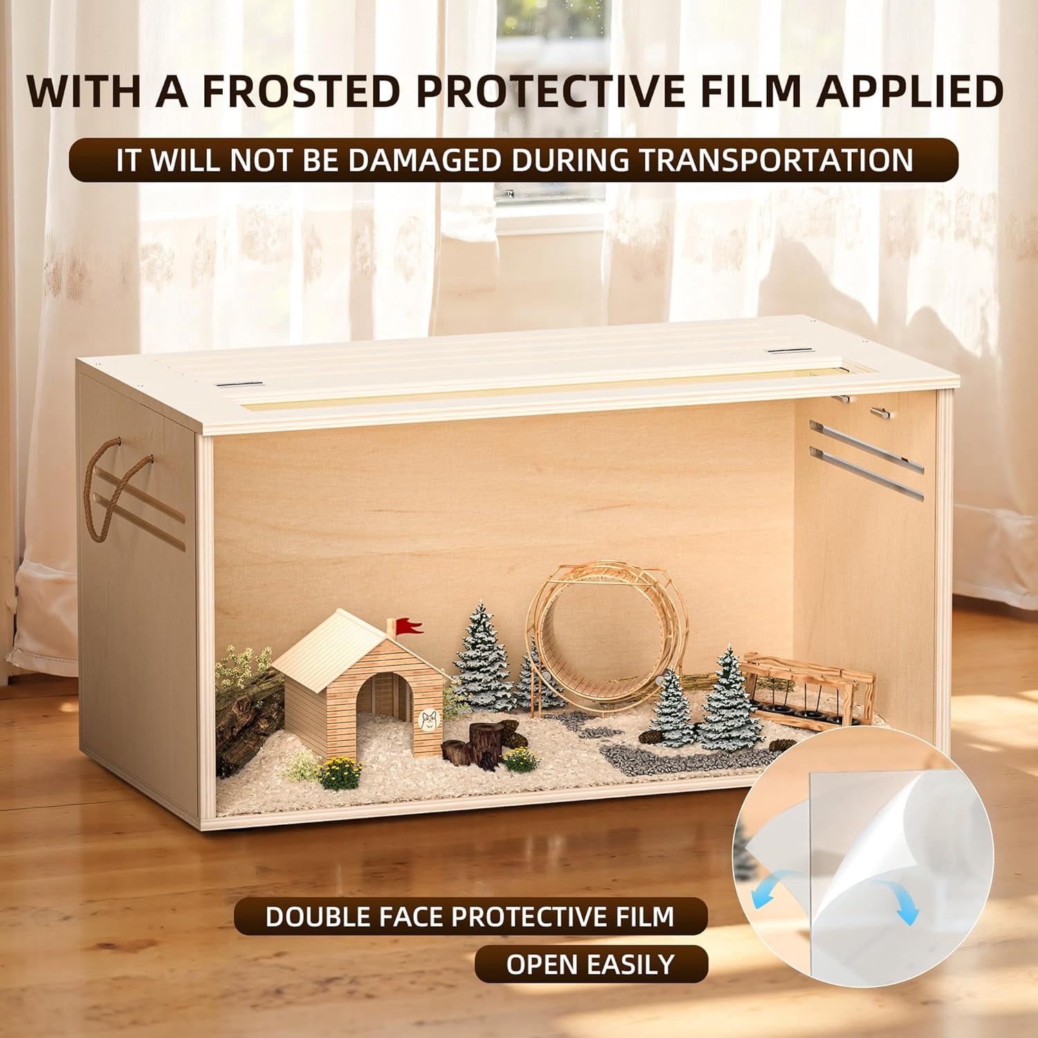 Hamster Cage Chewproof, 32" Wooden Guinea Pig Cage for Small Animals, Openable Top with Easy View Acrylic Panels for Hamster, Rabbit, Guinea Pig, Hedgehog(32" L x 15.7" W x 15.7" H)