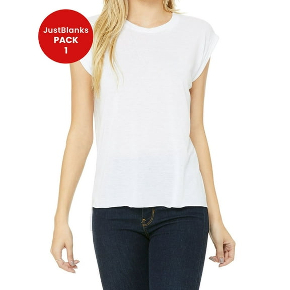 JustBlanks Women Flowy Rolled Cuffs Muscle Tee Rolled cuffs Hi low raw bottom hem