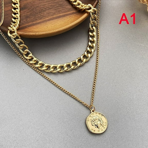 1pc Vintage Multi-layer Coin Chain Choker Necklace For Women Gold Silver Color