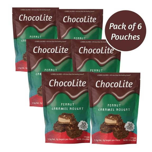 ChocoLite Peanut Nougat Clusters | Reduced Calorie Candy | 30 Calories per Piece | Pack of 6