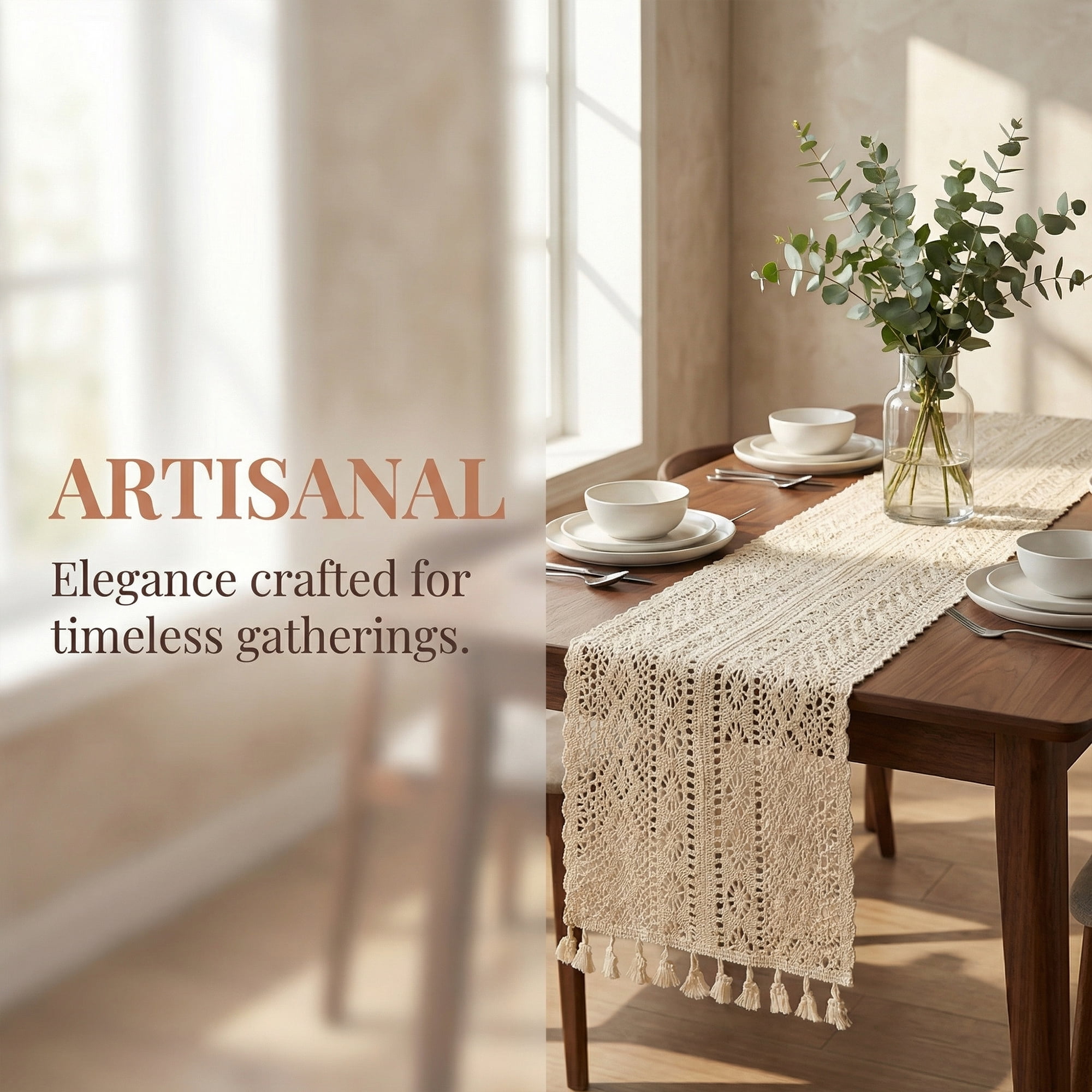 Unique Bargains Long Washable Cotton Kitchen Runner with Tassel Beige 70.9in