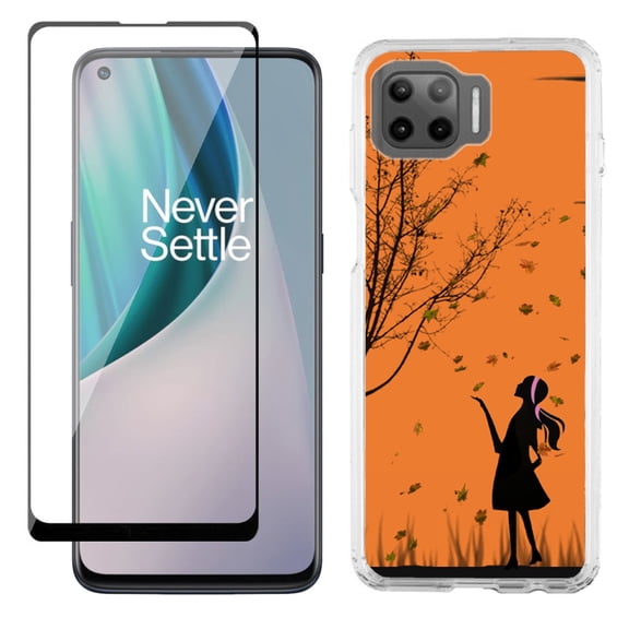 Slim-Fit Protective Phone Case compatible with Motorola Moto One 5G UW, with Tempered Glass Screen Protector, by OneToughShield ® - Autumn Leaf