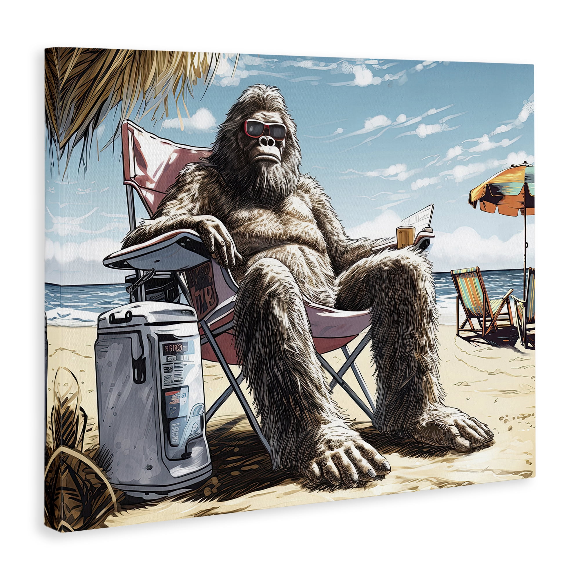 Stupell Industries Big Monster on Beach Fairy Tales & Fantasy Painting Gallery Wrapped Canvas Art Print Wall Art, 30 x 24