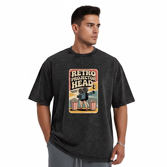 SPEEDRUN Men's & Big Men's Vintage Washed Graphic T Shirts, Round Neck Casual Solid Color Cotton T-Shirt, Retro Film Elements, Size XL