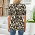 thumbnail image 4 of Black Womens Summer Tops Womens V Neck Tops Puff Short Sleeve T Shirt Pleated Floral Printed Tunic Blouse Shirts Shirts for Women, 4 of 6