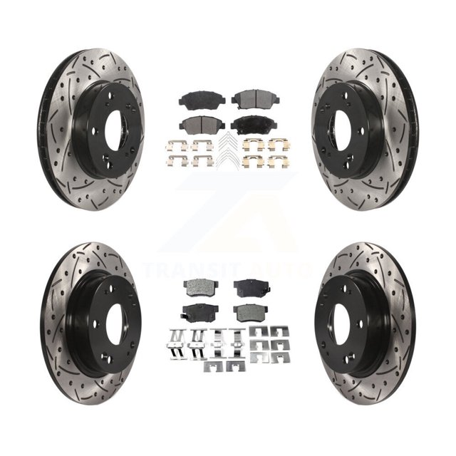 Transit Auto Front Rear Coated Drilled Slotted Disc Brake Rotors and Semi-Metallic Pads Kit for Car 2013-2015 Acura ILX 1.5L KDF-100374