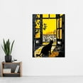 thumbnail image 2 of Black Cat Sunbathing by Balcony Oil Painting Yellow Black Bright Mediterranean Sun Extra Large XL Wall Art Poster Print, 2 of 3