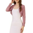 thumbnail image 5 of INSPIRE CHIC Women's Floral Lace Sheer Open Front Bolero Shrug Cropped Cardigan S Grey Pink, 5 of 7