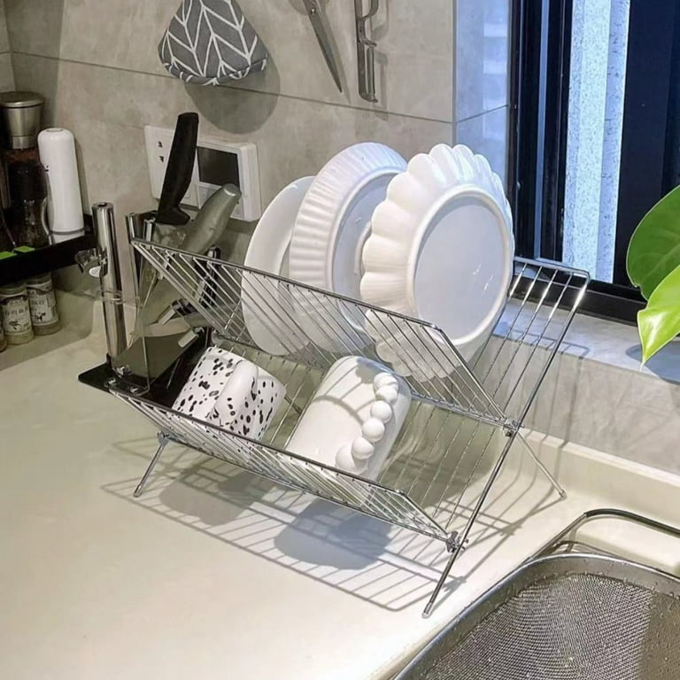 1pc Foldable X-shaped Dish Drying Rack With Detachable Tray