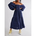 thumbnail image 2 of Faithtur Robe Longue Décontractée d'Été pour Femmes Robe Brodée de Fleurs 3D Col Carré Manches Bouffantes Mode Dos Nu Robe Trapèze, 2 of 9