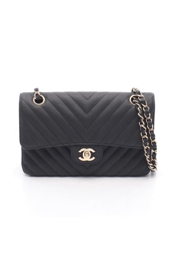 Pre-Owned Chanel Chevron V-stitch Double Flap Shoulder Bag/Handbag, Caviar Leather (Grained...