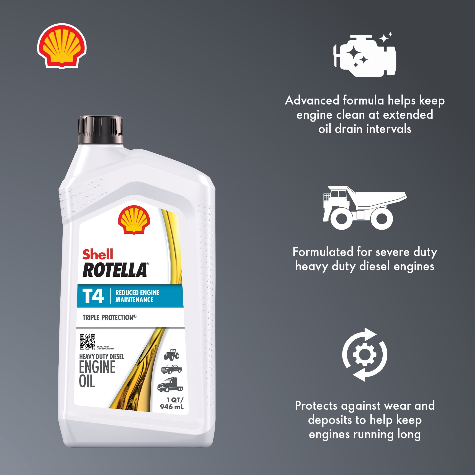 Shell Rotella T4 Triple Protection 15W-40 Diesel Engine Oil, 1 Quart