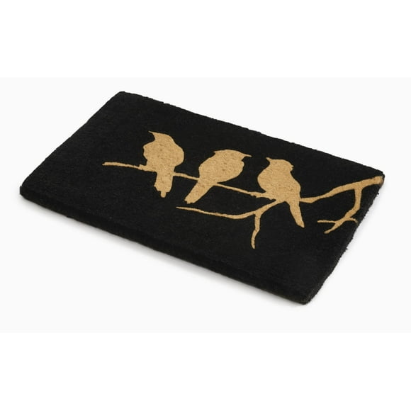 Fab Habitat Extra Thick Doormat - Handwoven Durable - Natural Coir - Entryway Front Door Porch Patio - Birds on Branch Black (18"" x 30"" Thick)