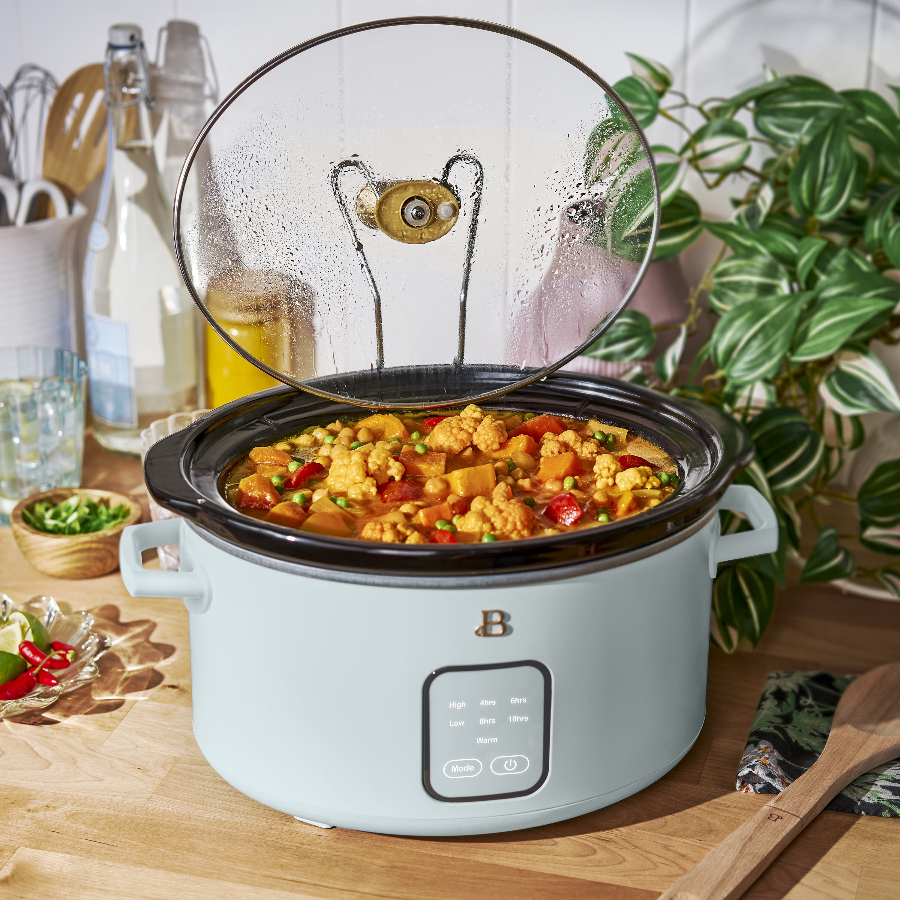 Beautiful 4 Qt Slow Cooker with Touch-Activated Display, Hydrangea by Drew Barrymore