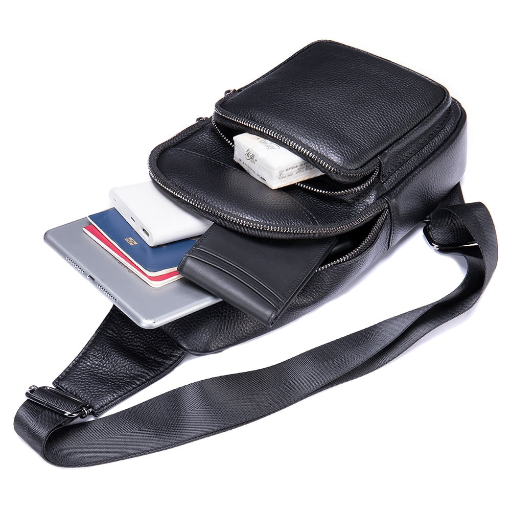 Crossbody Bag Cowhide Genuine Leather Sling Bag Men Chest Bag