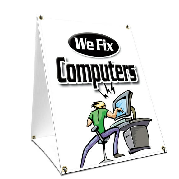 A-frame Sidewalk We Fix Computers Sign With Graphics On Each Side | 18" X 24" Print Size