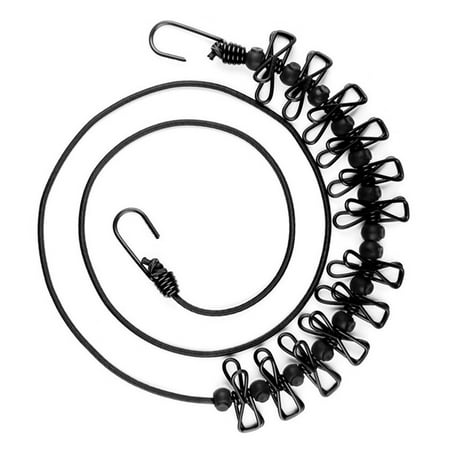 

JLSJ Black Windproof Clothesline with 12 Black Clips Adjustable Clothes Line for Home Travel and Outdoor Hanging Clothes(Black)