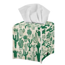 POLERO Cactus Tissue Box Cover Waterproof PU Leather Car Tissue Holder Square Tissues Boxes Organizer for Bathroom Vanity, Night Stands, Office, Home, Kitchen