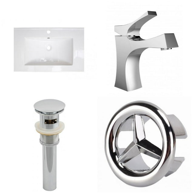 American Imaginations 30-in. W 1 Hole Ceramic Top Set In White Color - Overflow Drain Incl. AI-24276