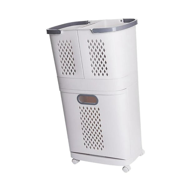 Cesto de Ropa Sucia Doble con 3 Divisores, Grande, con Ruedas, Conveniente, Extraíble, Multiusos, Blanco, Cesta de Almacenamiento de Ropa Sucia para B Macarena Cesta de almacenamiento