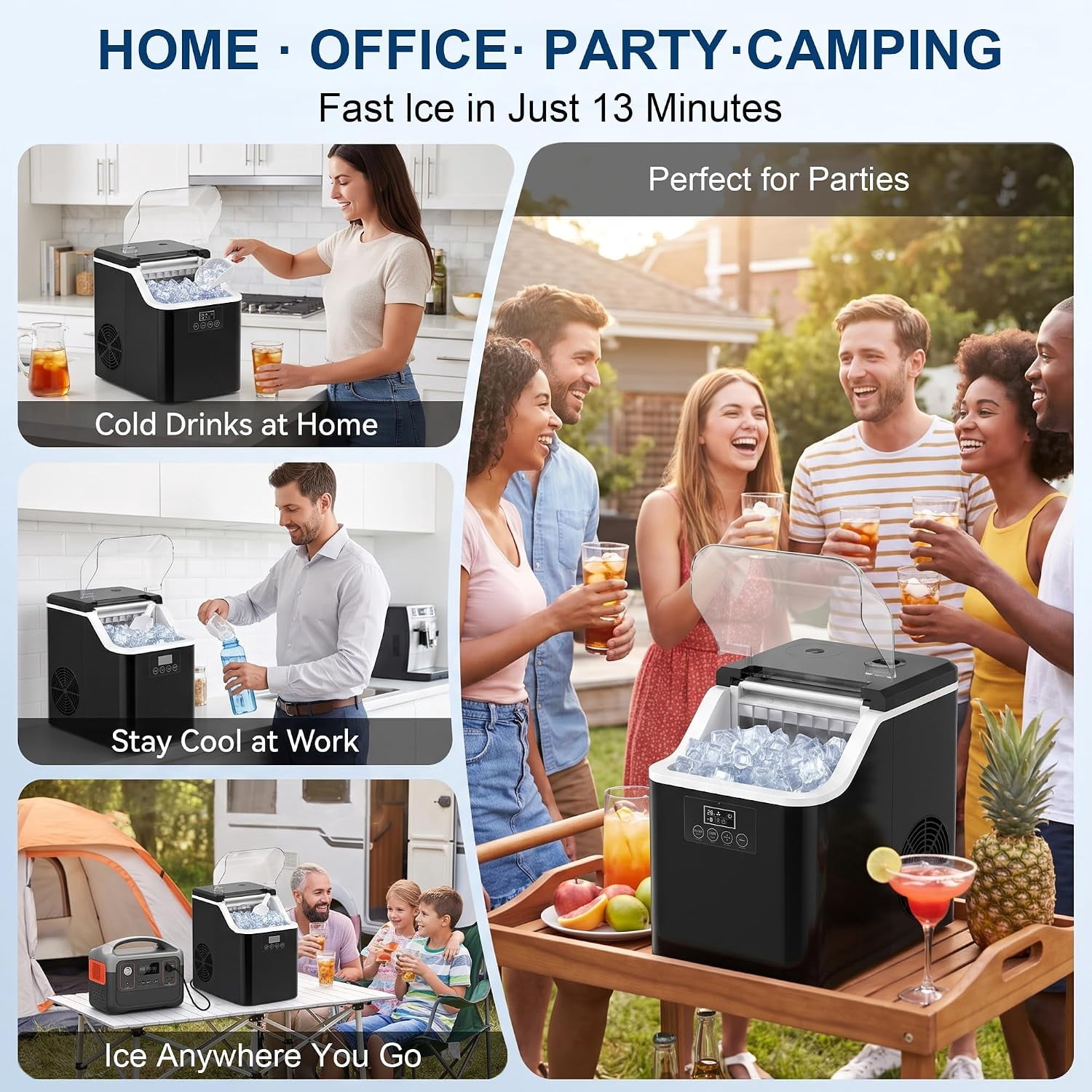 Countertop Square Ice Cube Maker Machine 45lbs/Day, 24 Cubes Per Cycle 6-13 Mins Fast Ice, Timer Auto Self Clean Manual & Auto Water Connect for Home Bar Office