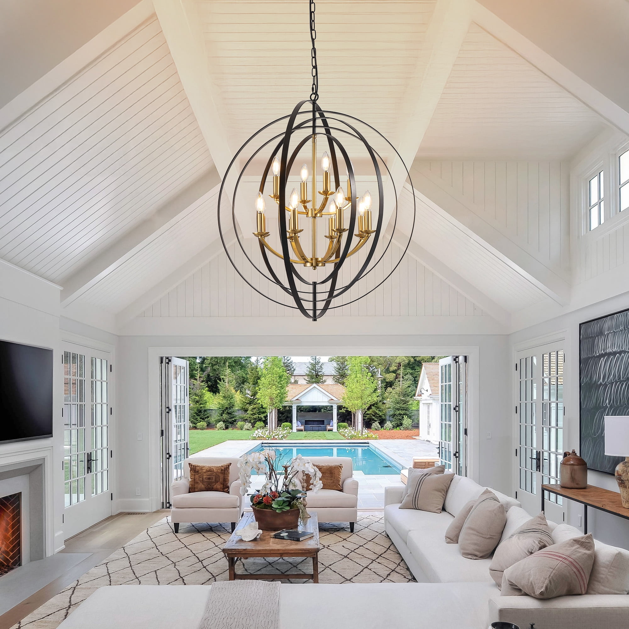 12 Light Chandelier,Industrial Ceiling Light Circle Light Fixtures with Farmhouse Adjustable Height Rustic Hanging Light E12 Base for Kitchen Island,Entryway,Indoor