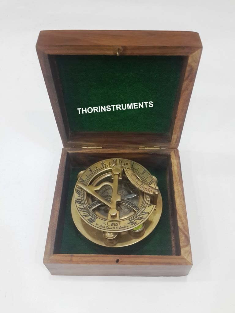 Antique Sundial Compass FL London - Solid Brass With Anchor Box Free
