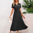 thumbnail image 2 of Rvkxad Womens Dress Under $10 Wrap V Neck Loose Short Sleeve Sundress Casual Spring High Waisted Flowy A-Line Pleated Solid Belted Long Dresses Black XXL, 2 of 5
