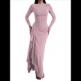 thumbnail image 1 of Vestido Midi Asimétrico con Abertura Irregular, Cuello Redondo, Larga y Cintura Fruncida para Mujer, Color Liso Rosa L, 1 of 7