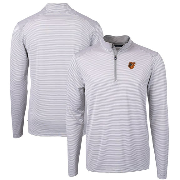 Men's Cutter & Buck Gray/White Baltimore Orioles Virtue Eco Pique Micro Stripe Recycled Quarter-Zip Pullover Top
