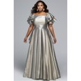 thumbnail image 2 of Women's Champagne and Gold Metallic and Pleated A-Line Maxi Silhouette Evening Gown with Square Neck, 2 of 2