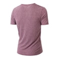 thumbnail image 5 of Men's Ribbed Knit T-Shirt Short-Sleeve Casual Solid Basic Top Soft Stretch Fabric Spring & Summer Versatile Daily Tees,Pink,XXL, 5 of 5