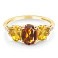 thumbnail image 2 of Gem Stone King 10K Yellow Gold Oval Orange Red Madeira Citrine Yellow Citrine and diamond Accent Ring | 2.04 Cttw | Three Stone Wedding Engagement Anniversary Promise Ring for Women (Size 7), 2 of 4