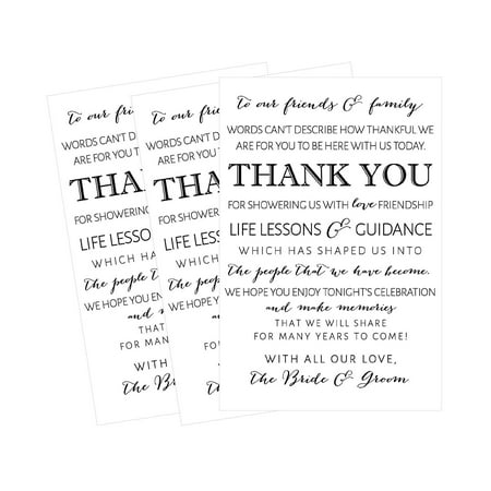 50 Wedding Thank You Place Cards, Rehearsal Dinner Thank You Table Sign, Menu Place Setting Card Notes, Placement Thank You Note Favors For Family &