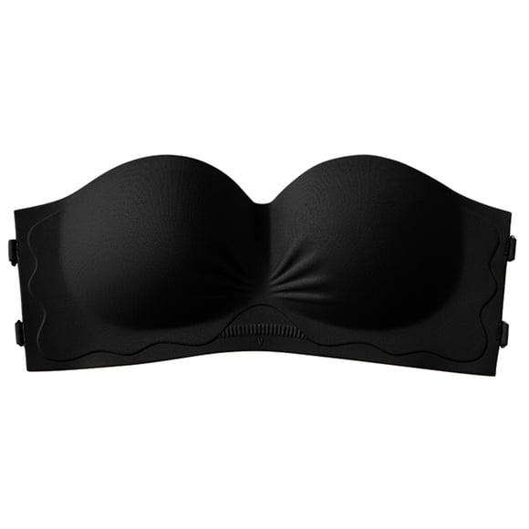 LNWUY Strapless Bras, Adhesive Push up Bras, Backless Bra, Wirefree Non-Slip Invisible Tube Top for Women Black XL
